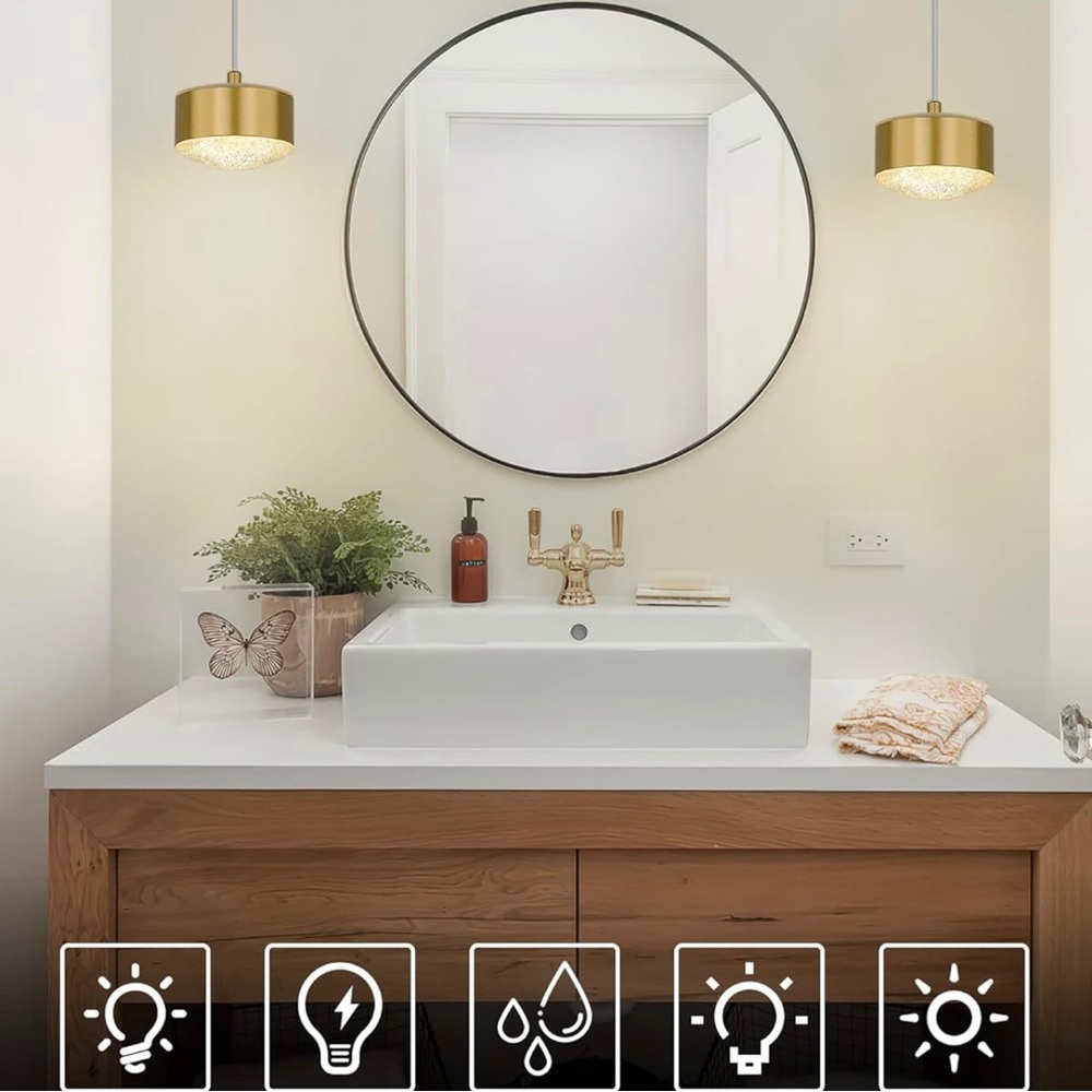 LED Pendant Lights, Mini Hanging Light Fixture with Polish‎ Gold Finish, - Picture 2 of 4